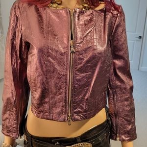 Authentic Designer Patrizia Pepe cropped leather jacket  44